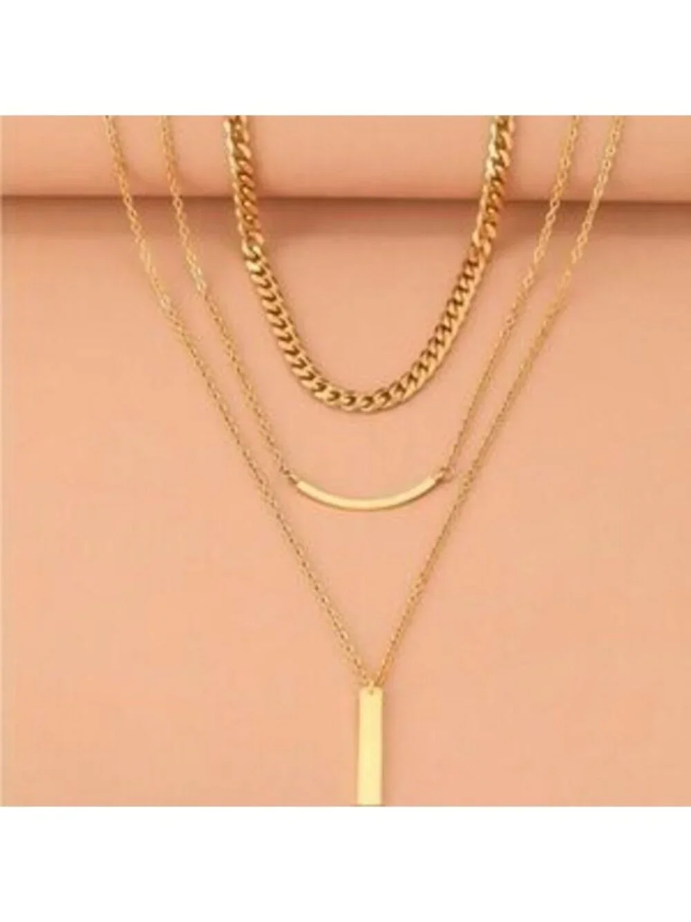 Gold Stainless Steel Bar Chain 1pc Layered Necklace